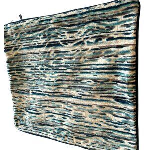 Rodeo Home Aqua Navy Gray Waves Textured Velvet Throw Pillow Cover Zipper 19x17"